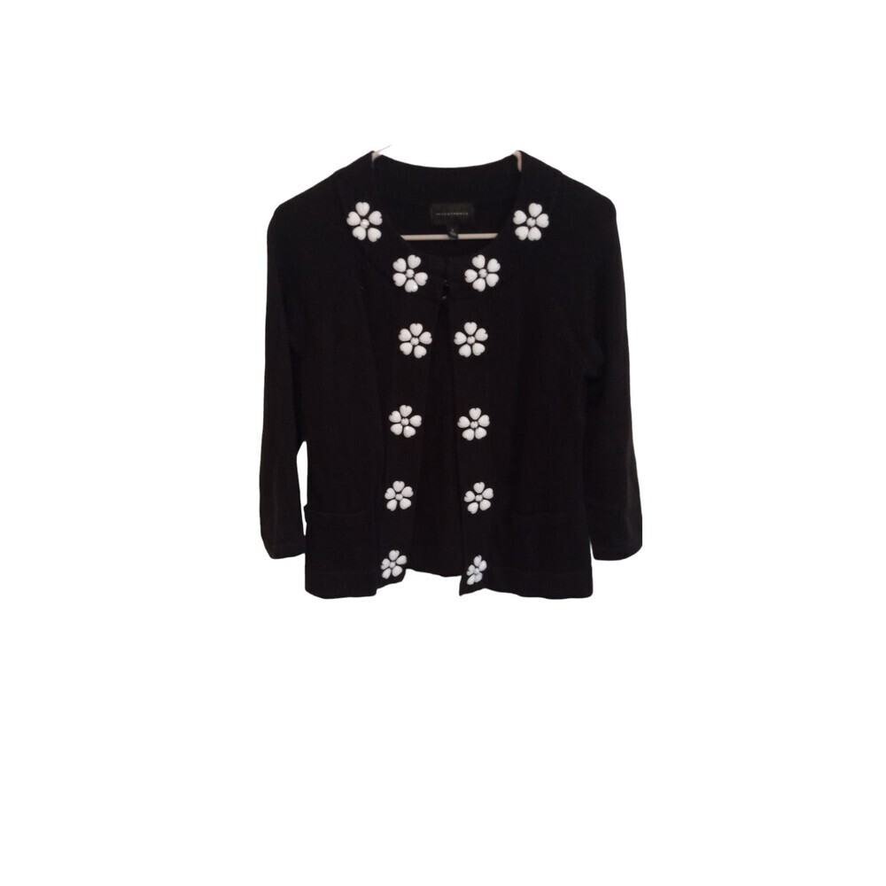 Investments Black and white plastic‎ floral open front cardigan